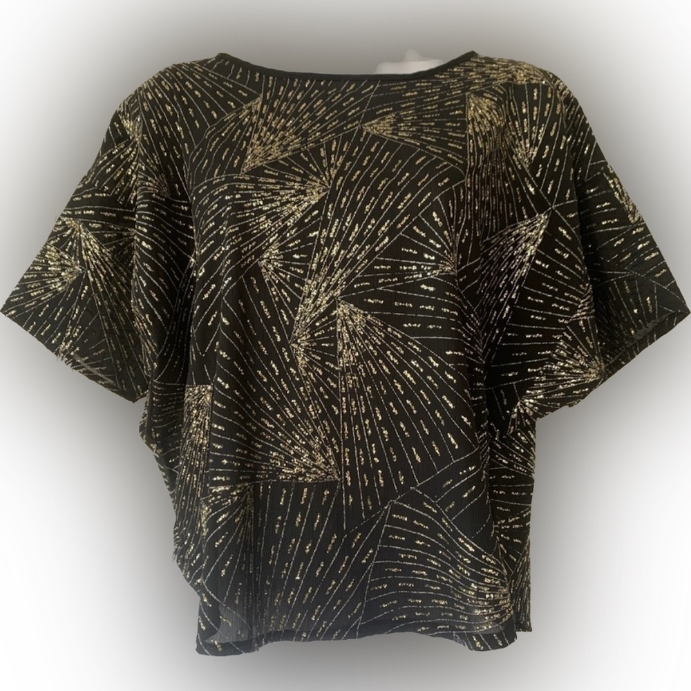 Vintage Diversity 1980s black batwing top with geometric glitter design
